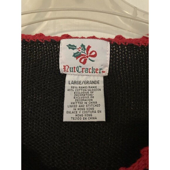 Embroidered Nutcracker Christmas Cardigan L Ugly Sweater Granny Black Vintage - Picture 8 of 9